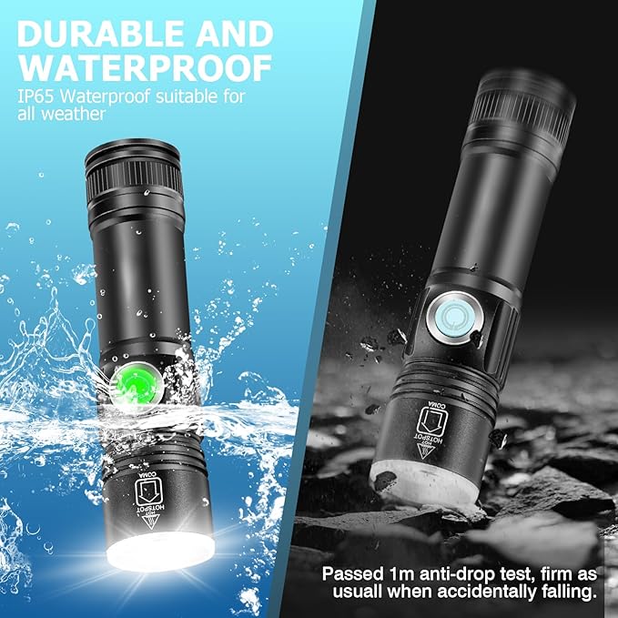 NAKCNM 2 Pack USB Rechargeable Flashlights Mini Handheld Pocket Super Bright Small Flashlight EDC Flashlights for Camping, Hiking, Emergency