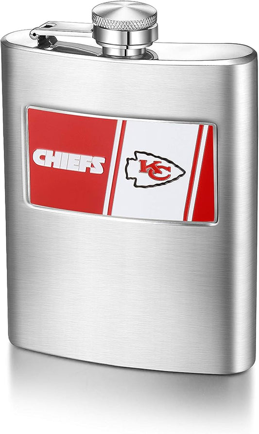 NFL 8-Ounce Matte Finished Stainless Steel Hip Flask with Rectangular Team Emblem and Funnel