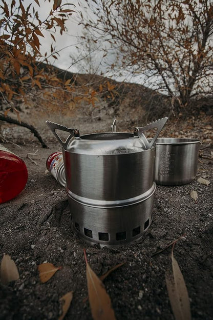 Gas One Camping Stove - Wood Stove Stainless Steel Portable Stove with Alcohol Tray Potable Wood Burning Stoves for Picnic BBQ Camp Hiking with Grill Grid