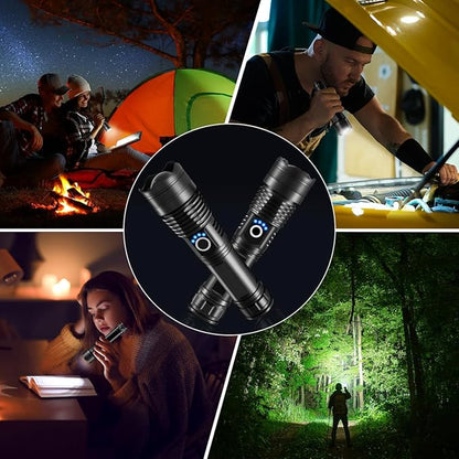 Flashlights High Lumens Rechargeable, 2Pack Rechargeable Flashlights, 990000lm Super Bright Flashlight, 5Mode Tactical Flashlights High Lumens, LED Flashlight High Powered, Waterproof Flash Light LED
