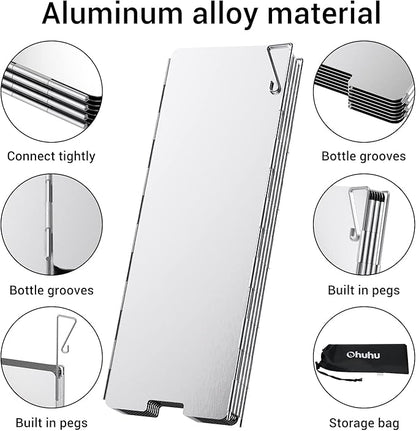 Camping Stove Windscreen, Ohuhu Camp Stove Windscreen 8/10/12 Plates Aluminum Folding Portable Camping Stove Windshield Burner Stove with Carry Bag for Camping Picnic Backpacking Cooking