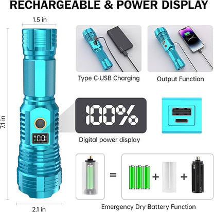 Flashlights High Lumens Rechargeable, 990,000 Lumens Super Bright Flashlight with LCD Digital Display, Zoom, 5 Modes, IPX7 Waterproof, Powerful Tactical Flashlight for Emergencies, Camping