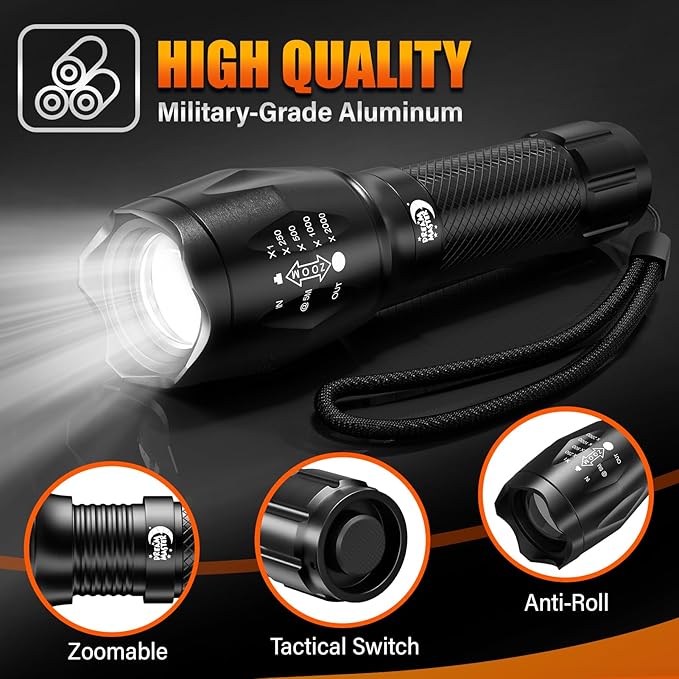 Dream Master 2 Pack LED Flashlights High Lumens with 6 AAA Batteries, 5 Modes Mini Waterproof Tactical Bright Flashlight for Camping Hiking, Fathers Day Dad Gifts for Him, Men, Dad