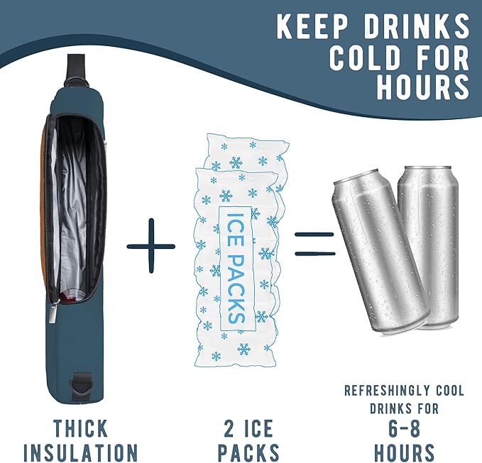 Golf Cooler Bag Plus Ice Pack Soft Sided Insulated Cooler Bag- Holds 6 Pack of Cans or 2 Wine Bottles - Grey Camo Golf Beer Sleeve Black Fits Discreetly in Golf Bags