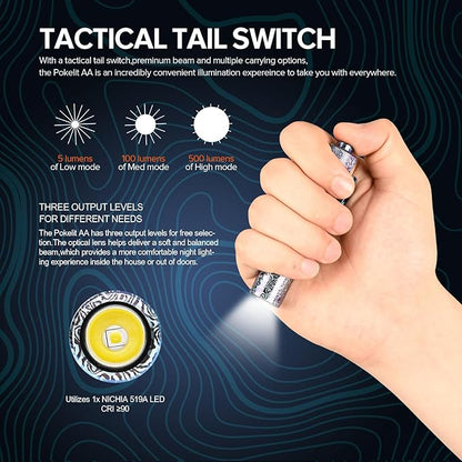 ACEBEAM Pokelit AA Rechargeable Mini Flashlight with Clip, 500 High Lumens Pocket EDC Flashlight, Super Bright Small Flashlight,519A 90+ High CRI Led Flashlight for Camping,Everyday Use(Titanium)
