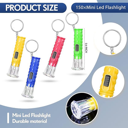 Jexine 150 Pcs Mini Flashlight Keychain, Assorted Colors Portable LED Flashlight, Colored Handheld Plastic Keychain Flashlights, LED Key Chains for Halloween Hiking Camping Cycling Party Favors