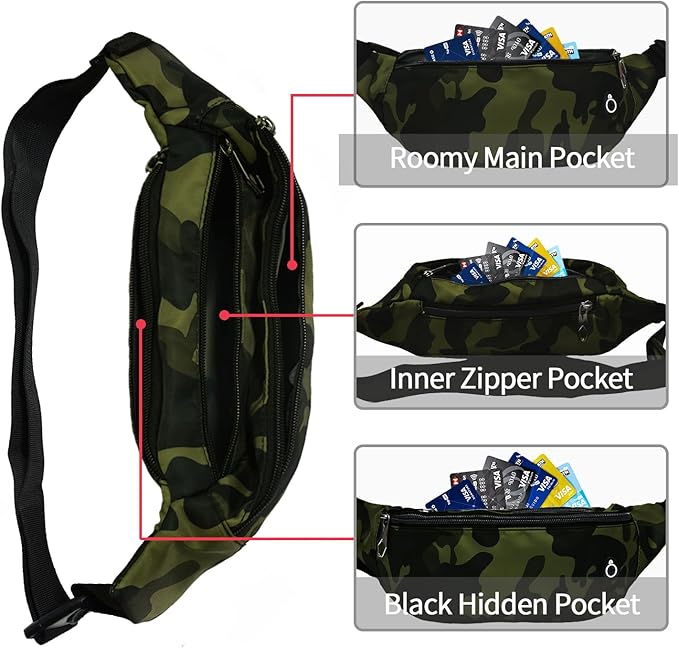 Fanny Pack for Men Women, Waterproof Sports Waist Bag Pack, Belt Bag for Travel Hiking Running