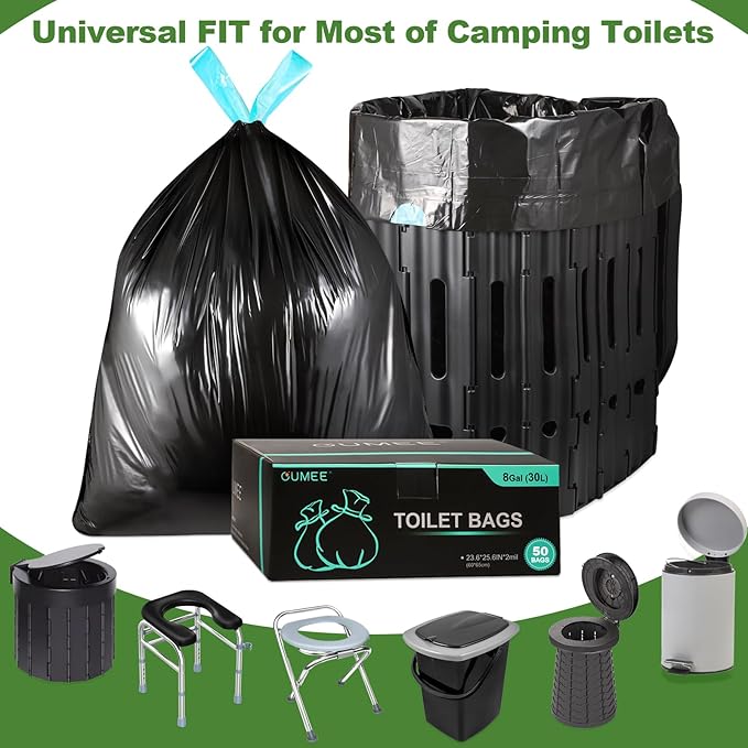 50 Pack Portable Toilet Bags, 8 Gallon Camping Toilet Bags, Toilet Waste Bags, Leak-Proof Potty Liners Trash Bags for Outdoor Camping Toilet Bucket,Traveling, RV Trip