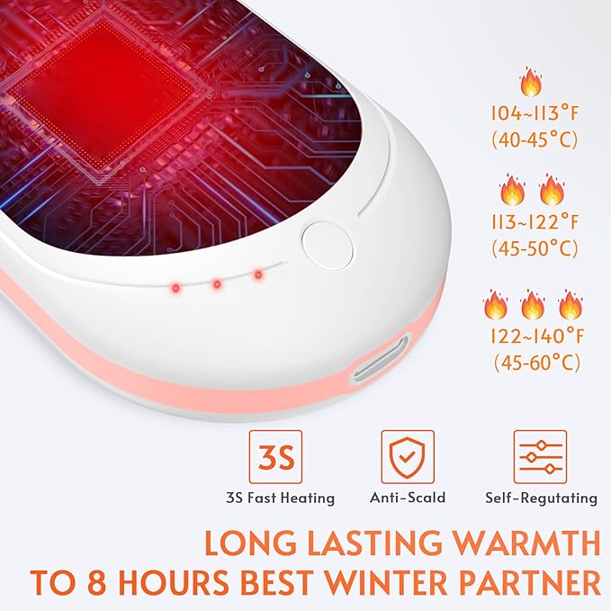 Hand Warmers USB Rechargeable 5200 mAh 1 Pack Electric Portable Reusable Pocket Power Bank Double-Sided Heaters for Heat Therapy Great, Raynauds, Hunting, Golf, Camping, Women Mens Winter Gifts