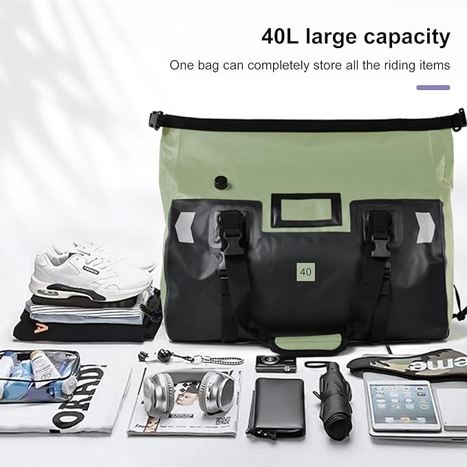 Waterproof Duffel Bag，Roll-Top Heavy Duty Dry Duffle Bag，Motorcycle Dry Bag，with Large Storage Space, Perfect for Traveling, Camping, Kayaking, Fishing & Canoeing (Carbon fiber black, 40L)