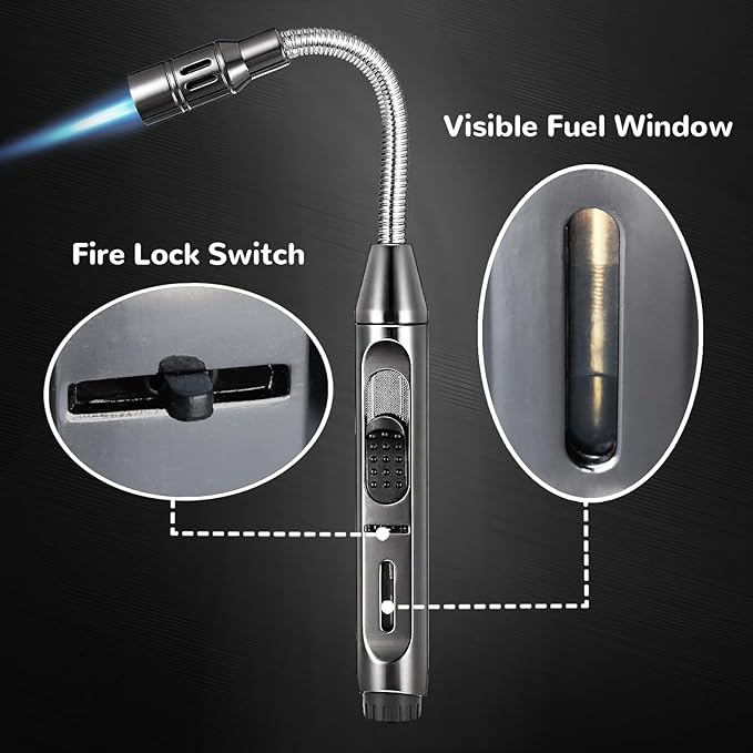 2 Pack Candle Lighter Electric Arc Long Lighter Flex Neck Utility Lighter Butane Torch Lighter Rechargeable USB Lighter Refillable Gas Jet Flame Windproof Lighter for Camping BBQ Grill Gas Stove