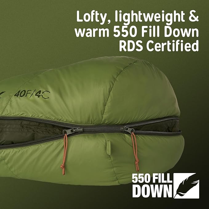 Kelty Supernova Down Sleeping Bag, Compact + Lightweight, Roomy Shape for All Body Types and Sleep Positions, Recycled Shell Fabrics