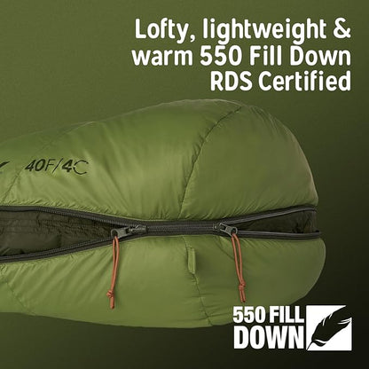 Kelty Supernova Down Sleeping Bag, Compact + Lightweight, Roomy Shape for All Body Types and Sleep Positions, Recycled Shell Fabrics