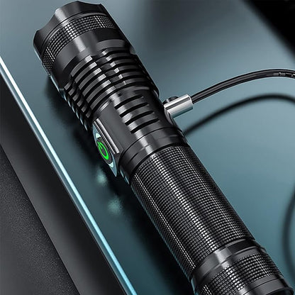 600000 Hign Lumen Handheld Flashlight Rechargeable LED Tactical Flashlight with 5 Modes Waterproof for Camping Hiking Outdoor Biking Emergency Self Defense
