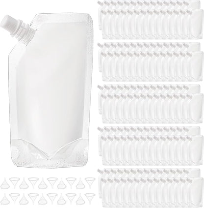 200 Pack Reusable Drink Pouches with 20 Pcs Funnel, 8 Oz Plastic Flasks, Leak-Proof Plastic Pouches for Drinks for Adults for Travel, Concerts
