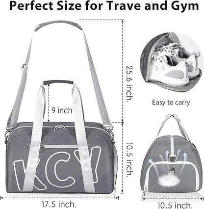 KCY Sports Gym Bag with Wet Pocket & Shoes Compartment for Women & Men, Small Sports Duffel Bag for Yoga Baseball Camping Travel, Waterproof, Lightweight, Dark-grey