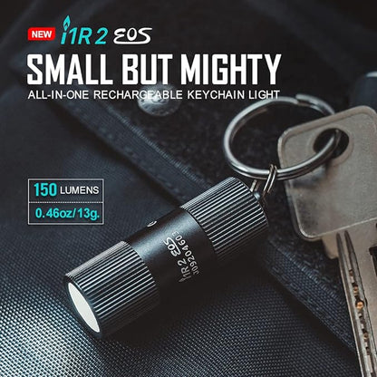 OLIGHT i1R 2 EOS 150 Lumens Tiny Rechargeable Keychain Flashlight EDC Mini LED Keyring Light with Built-in Battery for Camping Hiking Dog Walking etc (Black)