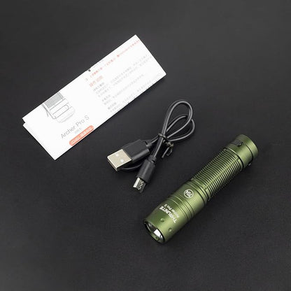 ThruNite Archer Pro S EDC Flashlight, Customized Edition with 704 TACTICAL, High 1459 Lumens Tail Switch LED Flashlight, USB C Rechargeable Pocket Penlight for Camping, Outdoor - Dark Green Cool White