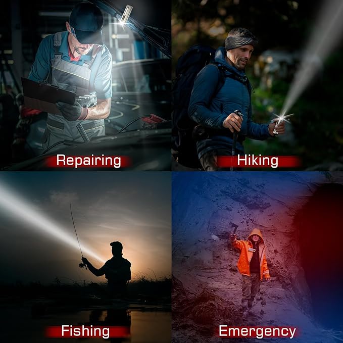 LED Rechargeable Work Light 1500 Lumens with Magnetic Base - Aluminum Shell Portable Flashlight for Mechanics Car Repair, Emergency - 4 Modes Flood Light+Spot Light - IPX4 Waterproof Long Battery Life