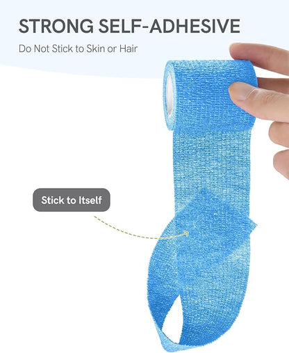 FriCARE Self Adhesive Bandage Wrap, Medical Tape in First Aid Kit, Cohesive Bandages for Wounds Sport Vet, FSA/HSA Eligible, 2 Inches X 5 Yards 6 Rolls, Ocean