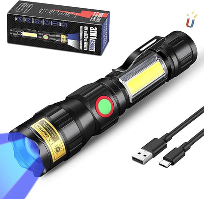 DARKBEAM 365nm UV Flashlight Black Light LED, 3-in-1 Ultraviolet Flashlight USB -C Rechargeable Woods Lamp Mini, Blacklight Flash Light Powerful Focusable for Pet Urine & Rock Detection, Curing Resin