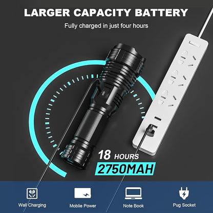 Led Flashlights 990000 Lumen High Lumens Rechargeable 2 Pack, Brightest Flash Light with 5 Modes & 18H Runtime, IPX7 Waterproof, Powerful Handheld Flashlights for Home Camping Hiking