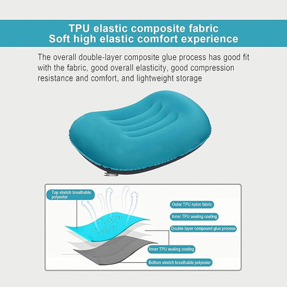 Portable Inflatable Neck Pillow for Outdoor Travel, Camping, Office Naps-Polyester，Color Available-Simple and Comfortable (Cyan)