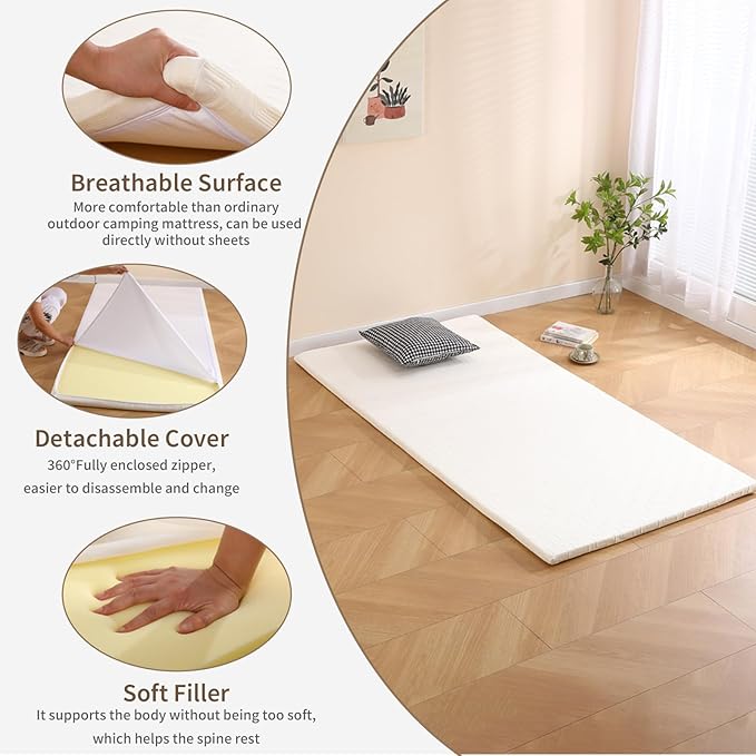 Portable Roll-Up Foam Camping Mattress - Twin Size Cot Ped with Carry Bag, Comfortable Lightweight Sleeping Pad for Travel, Tent, Car, Floor, and Guest Use