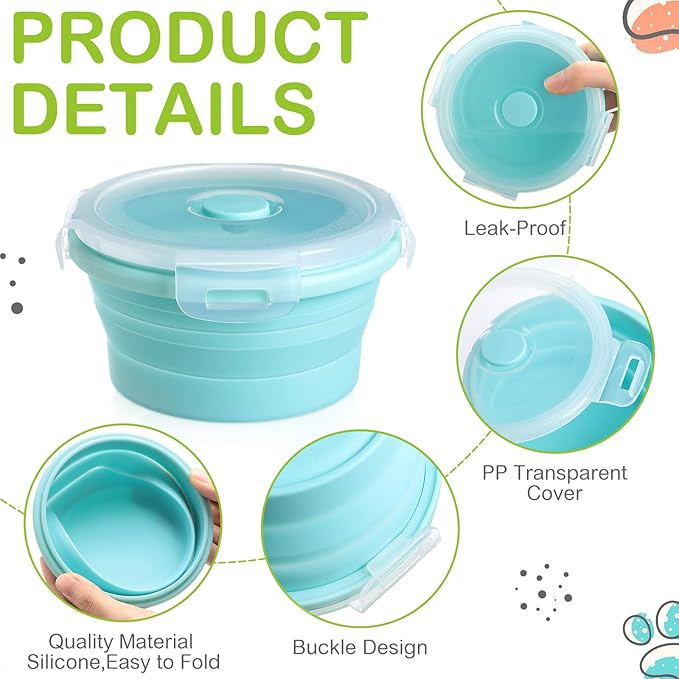 Suclain 4 Pcs Camping Bowl with Lid Collapsible Silicone Bowl Lunch Box Salad Bowl Expandable Food Storage Container Set Folding Travel Bowl for Hiking Heat (Red, Pink, Blue, Green,27 oz)