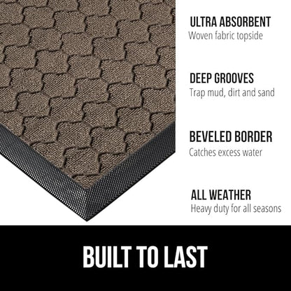 GORILLA GRIP 100% Waterproof All-Season WeatherMax Doormat, Durable Natural Rubber, Stain and Fade Resistant, Low Profile, Indoor Outdoor Doormats, Easy Clean Patio Entry Mat, 17x29, Latte Quatrefoil