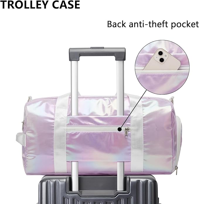 Sports Gym Dance Bag for Women Girls, Shimmery Waterproof Duffle Travel Bag With Shoes Compartment and Wet Dry Pocket (Green)