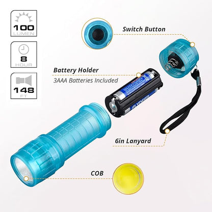 KunHe 60 Pack Glow in Dark Flashlights Fluorescent Small Mini LED Flashlight COB Flashlights for Kids Bulk flashlights Batteries Included Best Gift for Kids Night Party Favors in 5 Colors