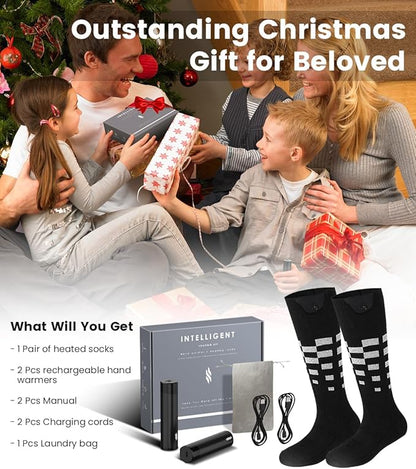 Heated Set Rechargeable - Heated Socks and Hand Warmers for Men - 2 Packs 6000mAh Electric Foot Warmers - Gifts for Camping, Hunting, Fishing and Outdoor Activities - Christmas Stocking Stuffers