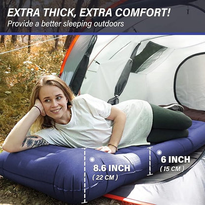 TOBTOS Self Inflating Camping Sleeping Pad with Pillow, Thick 6 Inch Ultralight Sleeping Pad with Built-in Pump, Lightweight Sleeping Mat for Camping, Backpacking, Hiking, Tent (Blue)…