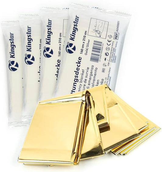 Emergency Blankets (4 Packs, 83" L x 62" W) Large Gold Mylar Thermal Blankets for Survival and Protection,Space Blanket Survival Kits Camping Blanket, Ideal for Outdoors, Hiking, Survival