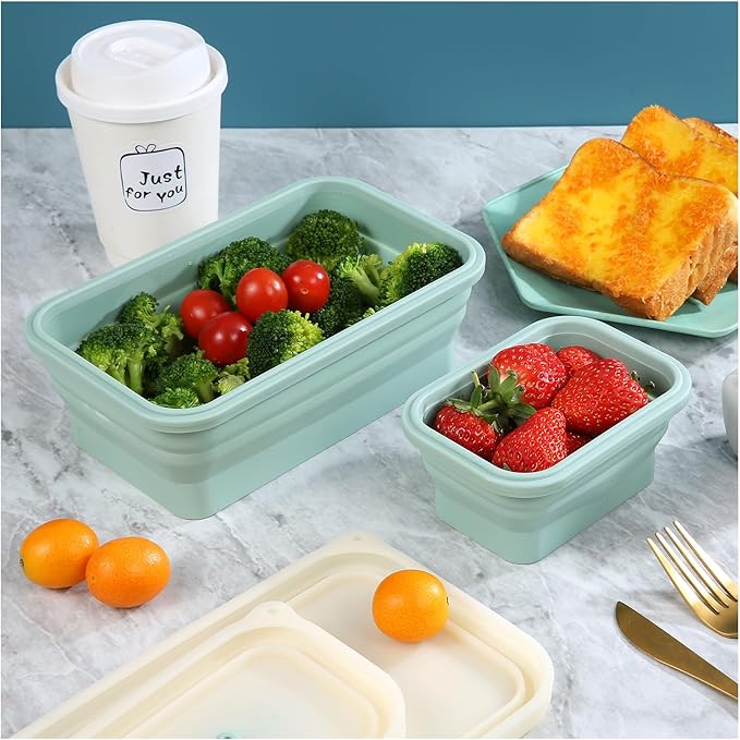 Collapsible Bowls for Camping（41oz,100% Food-grade Silicone Bowl with Lid Free BPA,Folding Mixing Bowls for Travel,RV storage,Leftovers,Swell Salad Bowl Kit