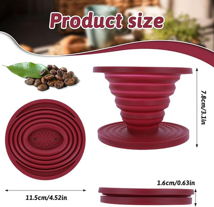Collapsible Pour Over Coffee Dripper, Reusable Silicone Filter Holder, Travel Portable Pour Over Coffee Maker for Camping Picnic Party Traveling Office(Red)