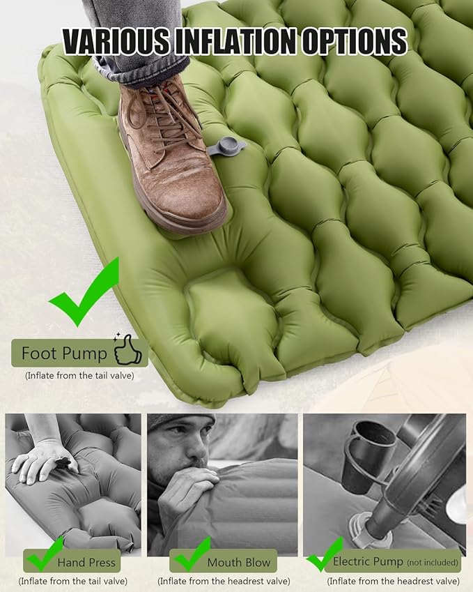 Sleeping Pad for Camping, Inflatable Camping Pad Built-in Foot Pump and Pillow, 75"×26" Single Size, Lightweight & Compact Camping Air Mattresses for Backpacking, Hiking, Traveling, Tent