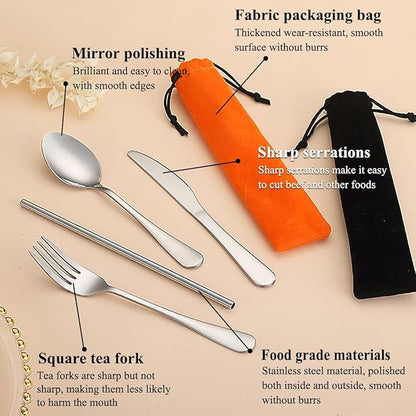 Kyraton Camping Silverware Set 2 Pack with Portable Base, Stainless Steel Flatware Camping Utensil Set Travel Cutlery Set for Outdoor Picnic Office School Farm Work Lunch Box