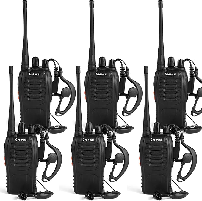 Long Range Walkie Talkies Rechargeable Two-Way Radios with Earpiece, Walkie Talkies for Adults 16-Channel UHF 400-470MHz (Pack of 6)