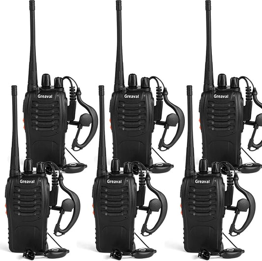 Long Range Walkie Talkies Rechargeable Two-Way Radios with Earpiece, Walkie Talkies for Adults 16-Channel UHF 400-470MHz (Pack of 6)