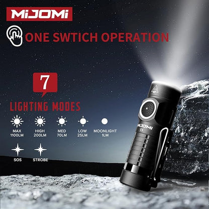 Mini Flashlight with Magnet, Rechargeable Pocket Light Compact High Lumens Handheld Light, E4 Flashlight 7 Modes 1100 Lumens for Outdoor, Hiking, Walking