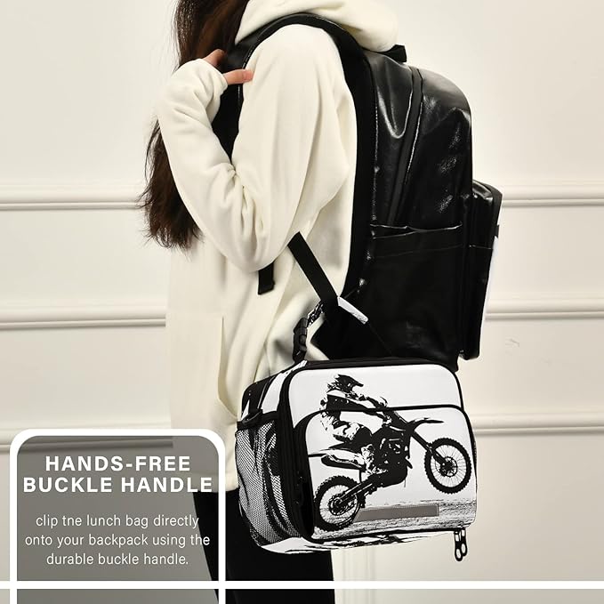 Motocross Vintage Motorcycle Lunch Bag Insulated Lunch Box Cooler Lunch Tote Bags Food Container for Kids Girls Boys