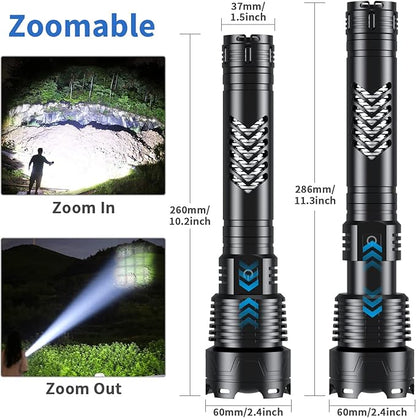 Super Bright LED Flashlight, 3600000 High Lumen Rechargeable Flashlights with Long Handle, 10000mAh Battery, Zoomable 5 Modes for Outdoor Camping, Emergencies