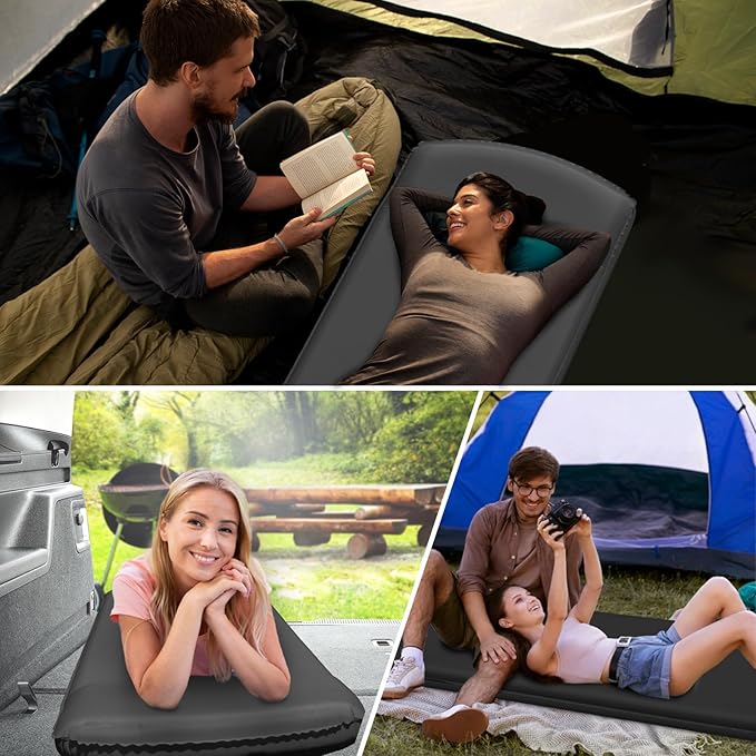 Self Inflating Sleeping Pad for Camping - 3.1" Thick Foam Sleeping Pad with Inflatable Bag, Lightweight Inflatable Camping Mattress Pad for Car Camping Backpacking Hiking Camping Mat (Grey)