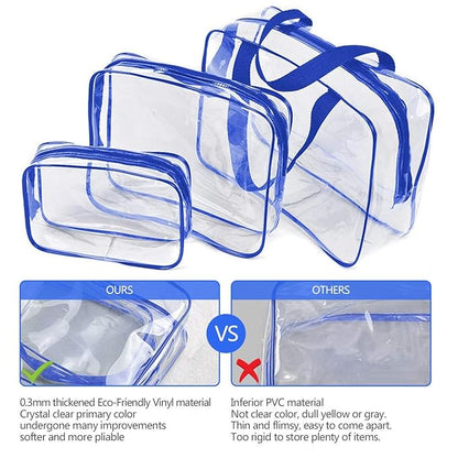 6Pcs Crystal Clear PVC Travel Toiletry Bag Kit for Women Men, Waterproof Vinyl Packing Organizer Storage Bags with Zipper Handle Straps, Cosmetic Pouch Carry on Airport Airline Compliant Bag Handbag