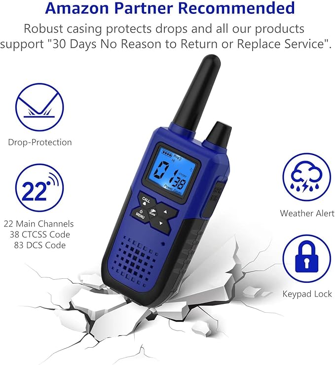 4 Walkie Talkies for Adults Long Range Rechargeable Walkie-Talkies - Long Distance 2 Way Radio Walkie Talkies 4 Pack Walkie Talkies with Earpiece Mic Set USB Charger Lanyard NOAA Weather Alert