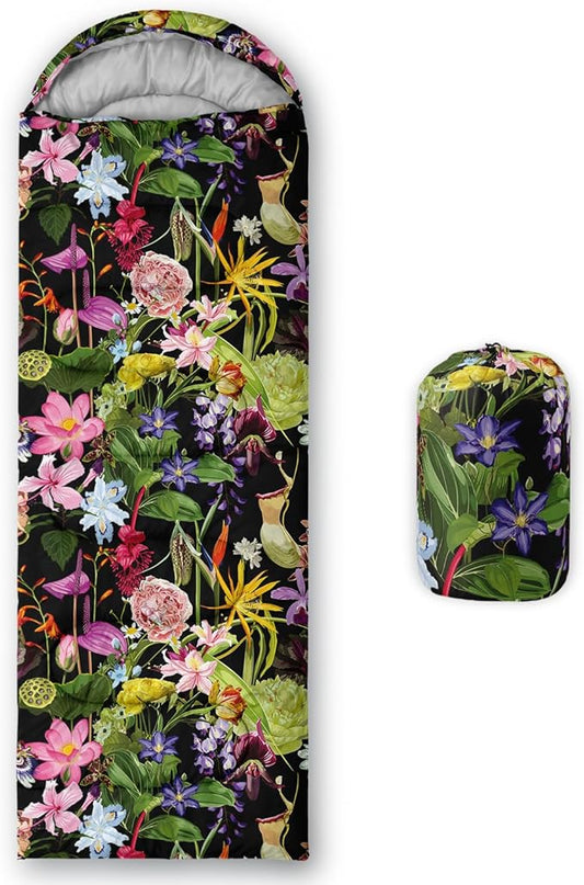 AILONEN Kids Floral Cat Camping Sleeping Bags,Lightweight & Waterproof,3 Season Warm & Cool Weather,Kawaii Kitten Sleeping Bags for Girls Adults,Travelling,Outdoors