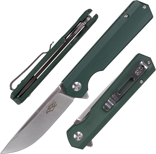 Firebird GANZO FH11 Top Pocket Folding Knife D2 Steel Blade Anti-slip G10 Handle with Clip Hunting Gear Fishing Camping Outdoor Folder EDC Pocket Knife (Green)