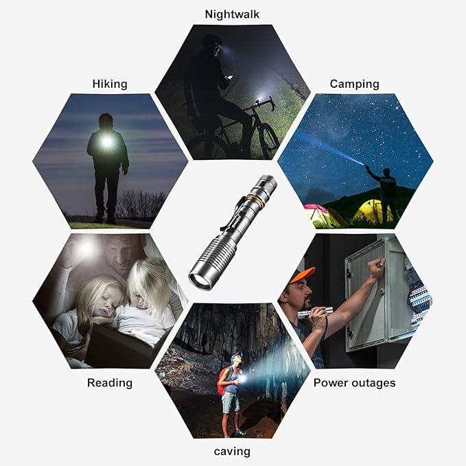Led Flashlight 1 Pack Super Bright Flashlights Rechargeable High Lumens Torch 5 Modes Zoomable Waterproof for Camping Kids Adults Outdoor Hiking Emergency (Brown)